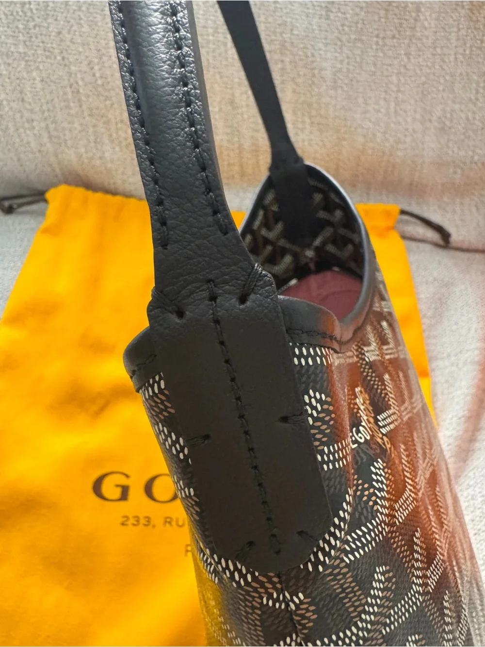 Goyard Mini Boheme Hobo Shoulder Canvas Bag in Black with Pink Heart Marquage